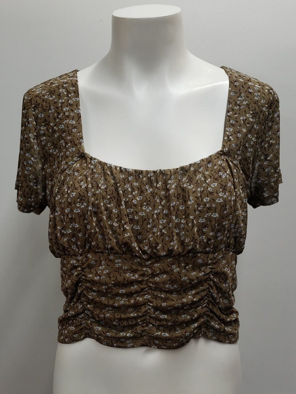 Aeropostale Brown Floral Square-Neck Ruched Crop Top Women's Large